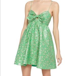 Alice + Olivia Melvina Bow Front Metallic Jacquard Babydoll Dress